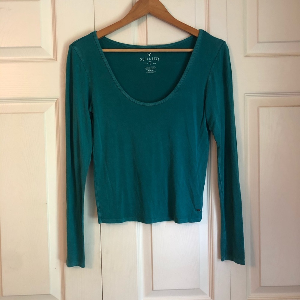 Teal American Eagle Crop Top